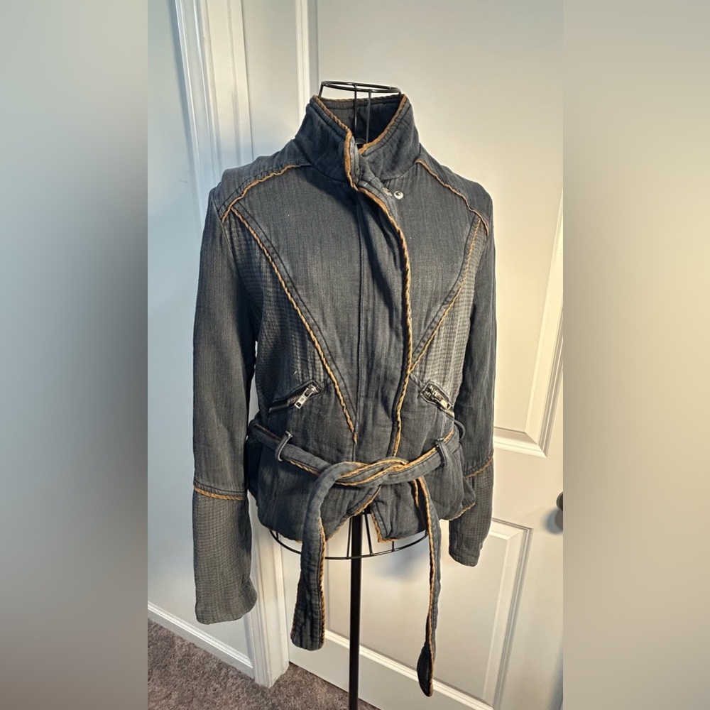 Free People Double Cloth Twill Wrap Jacket with Tan Accents